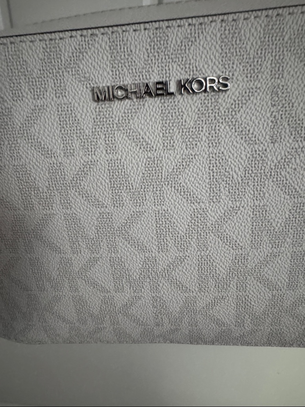 Michael Kors Silver-Logo Light Gray Signature Tote Panel